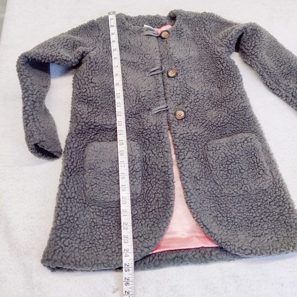 Hanna Andersson Sherpa Teddy Fleece Girls Coat Sz 120 (US 6/7) Gray Pink - Picture 8 of 13